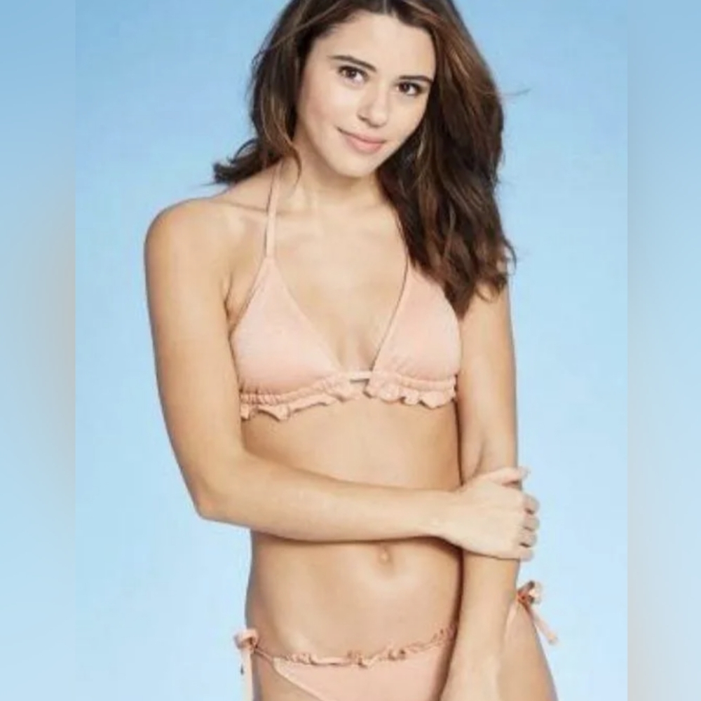 Xhilaration Pink Sparkly Metallic Ballerina Ruffle Two Piece Bikini Medium